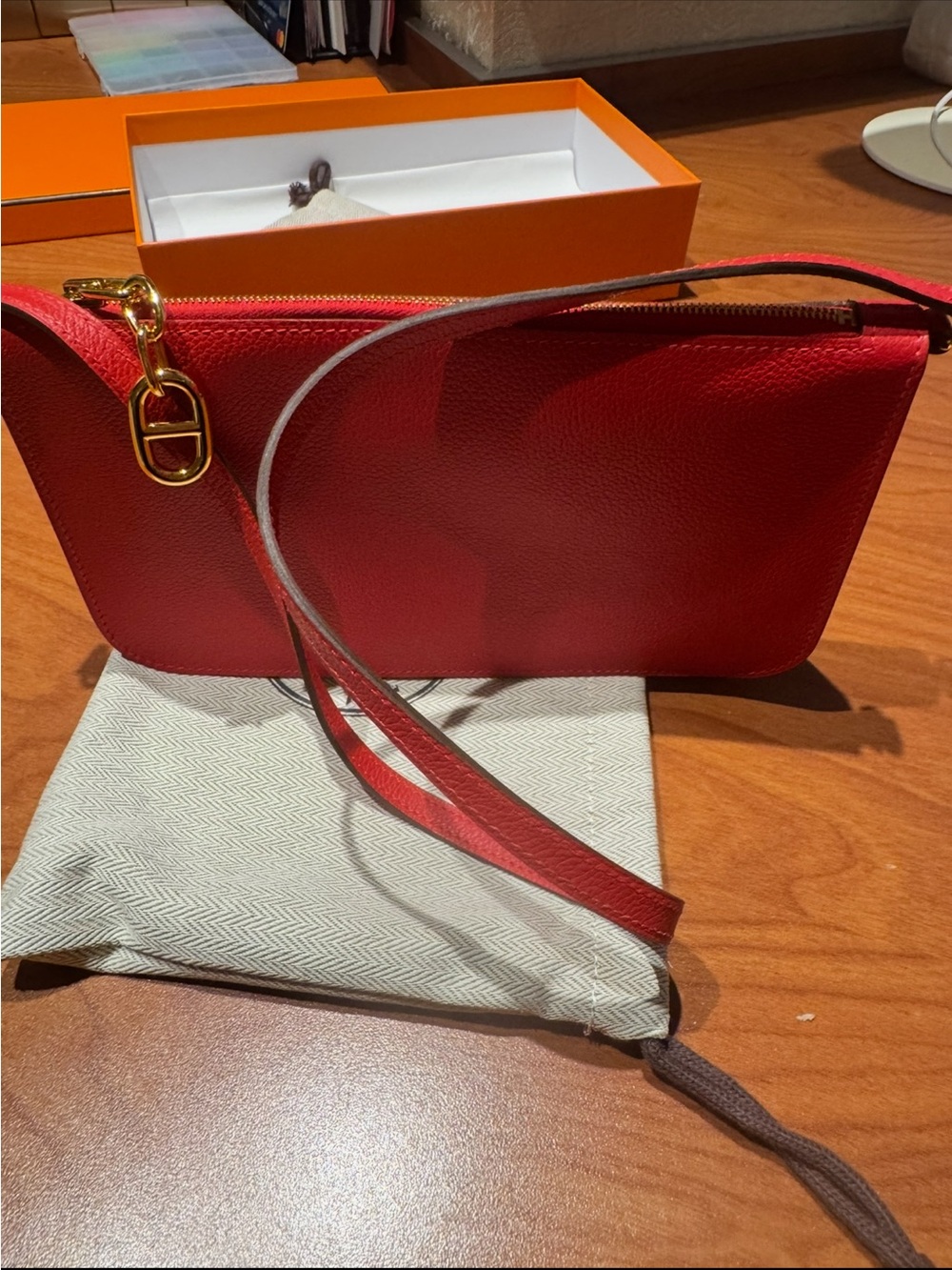 Red Leather Crossbody Bag - Women's Shoulder Bag Hermes Zipengo - Picture 6 of 6